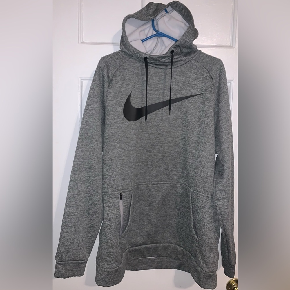Nike Swoosh Dri-FIT Gray LS Pullover Hoodie Sweatshirt Men's Size Large Pocket